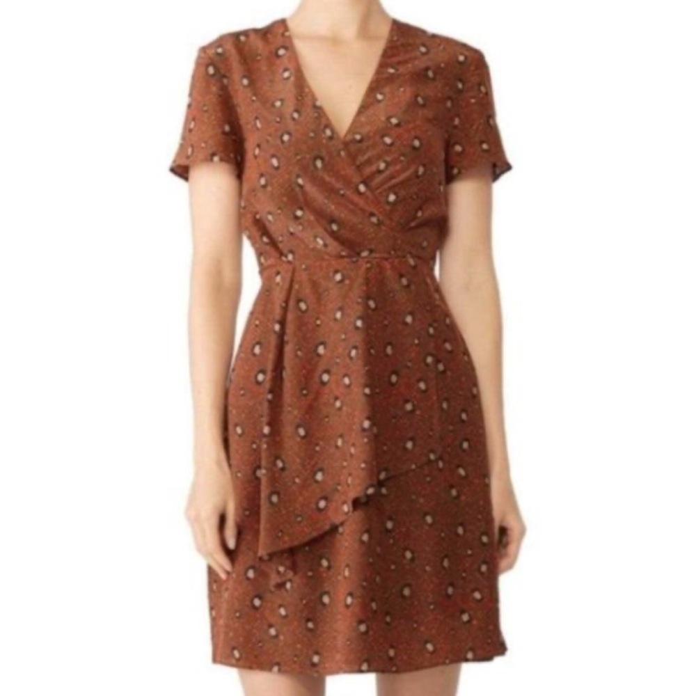 Slate & Willow Silk Dress Rust Leopard Faux Wrap Mini